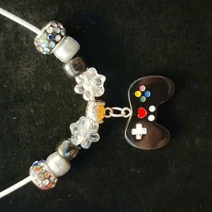 Gray, Clear White, Multicolor Stones w/ Black Video Game Controller Necklace